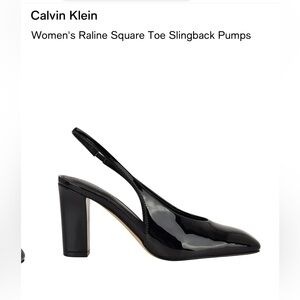 NIB CALVIN KLEIN Black Patent Slingback Block Heel Pumps - Women Shoes Size 8.5